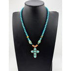 Native American Turquoise - Howlite - Coral Cross Pendant Necklace