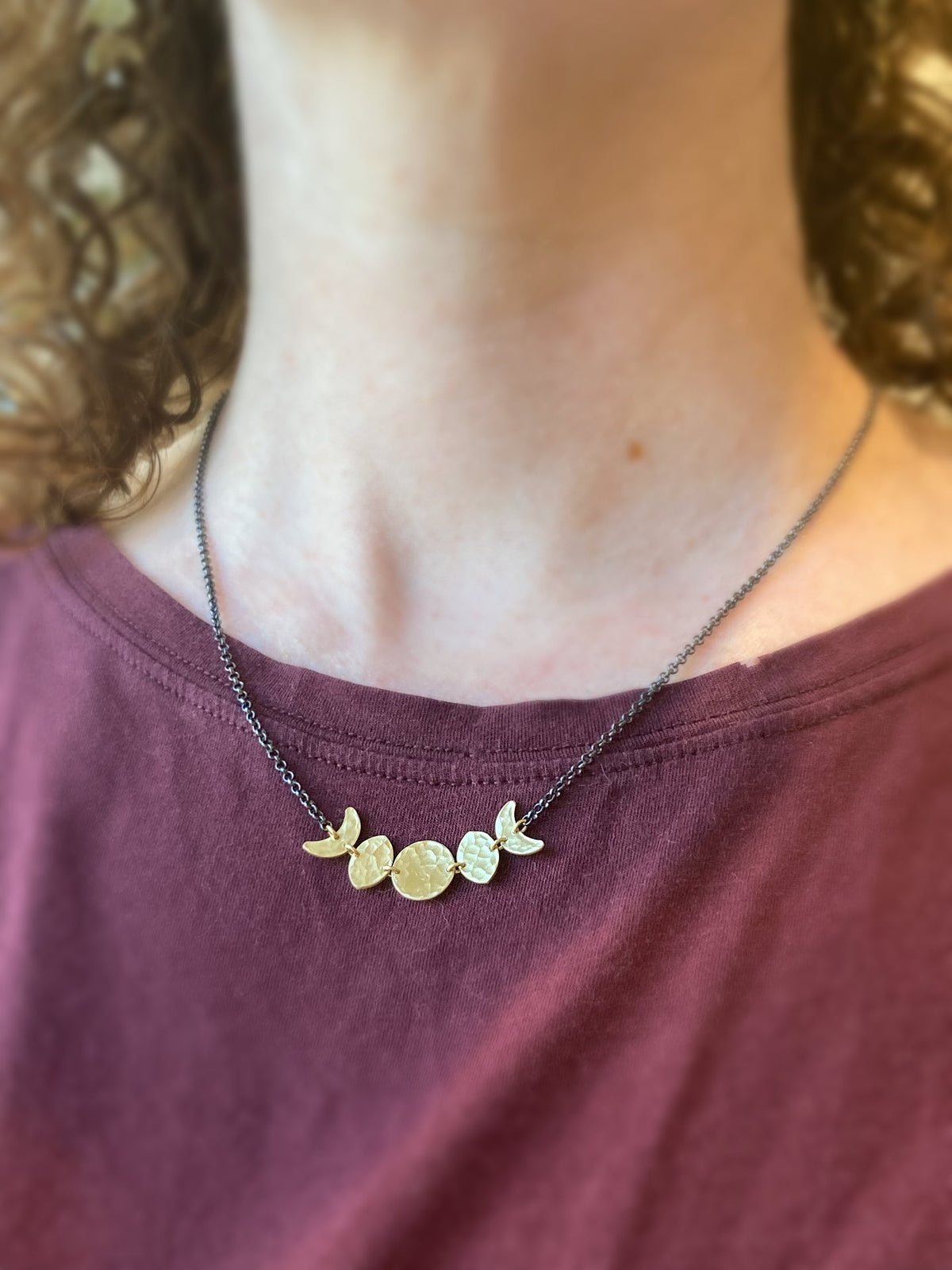 Alison Morse Moon Phase Necklace in Oxidized Sterling Silver and Brass - Sarasotabydesign