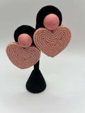 Beaded Pink Heart Statement Earrings