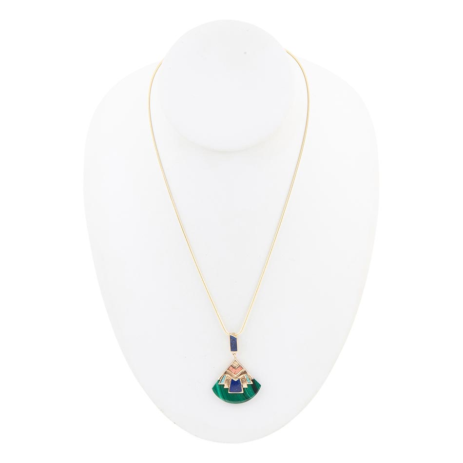 Barse Jewelry Art Deco Colorful Inlay Golden Pendant Necklace