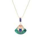 Barse Jewelry Art Deco Colorful Inlay Golden Pendant Necklace