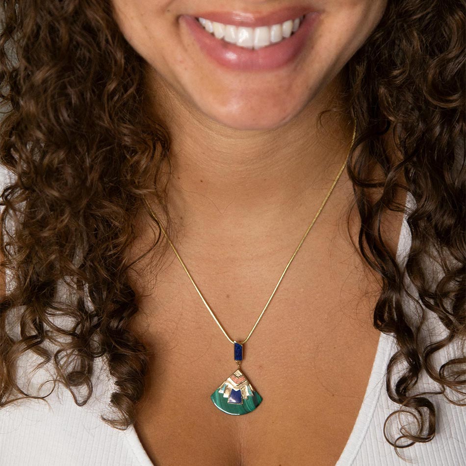 Barse Jewelry Art Deco Colorful Inlay Golden Pendant Necklace