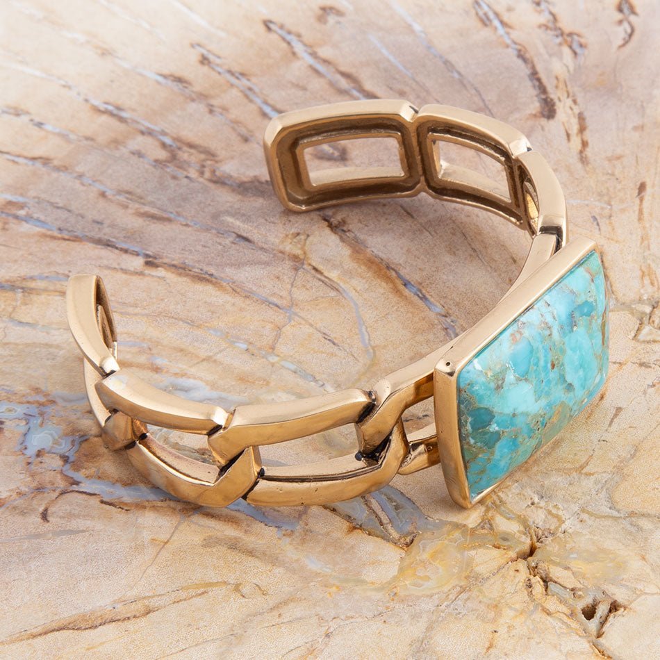 Barse Jewelry Athena Blue Turquoise Golden Cuff Bracelet