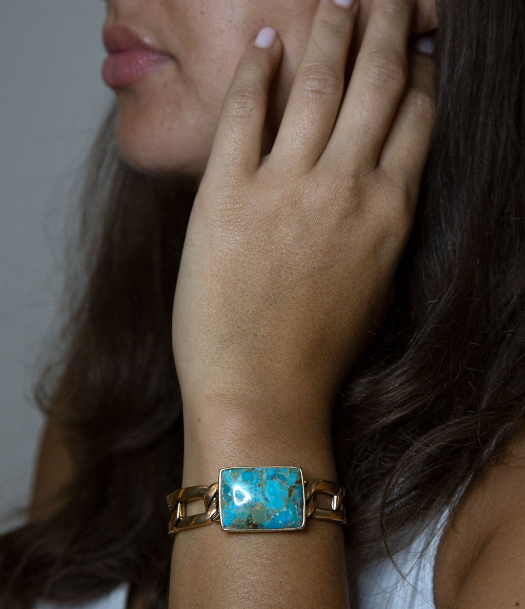 Barse Jewelry Athena Blue Turquoise Golden Cuff Bracelet