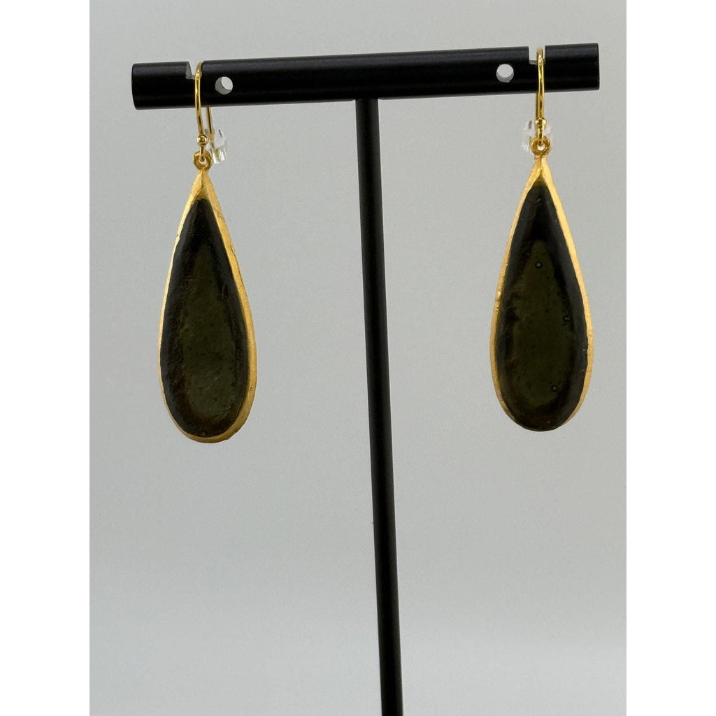 Michael Vincent Michaud 18K Gold Plated Tear Drop Black Earrings