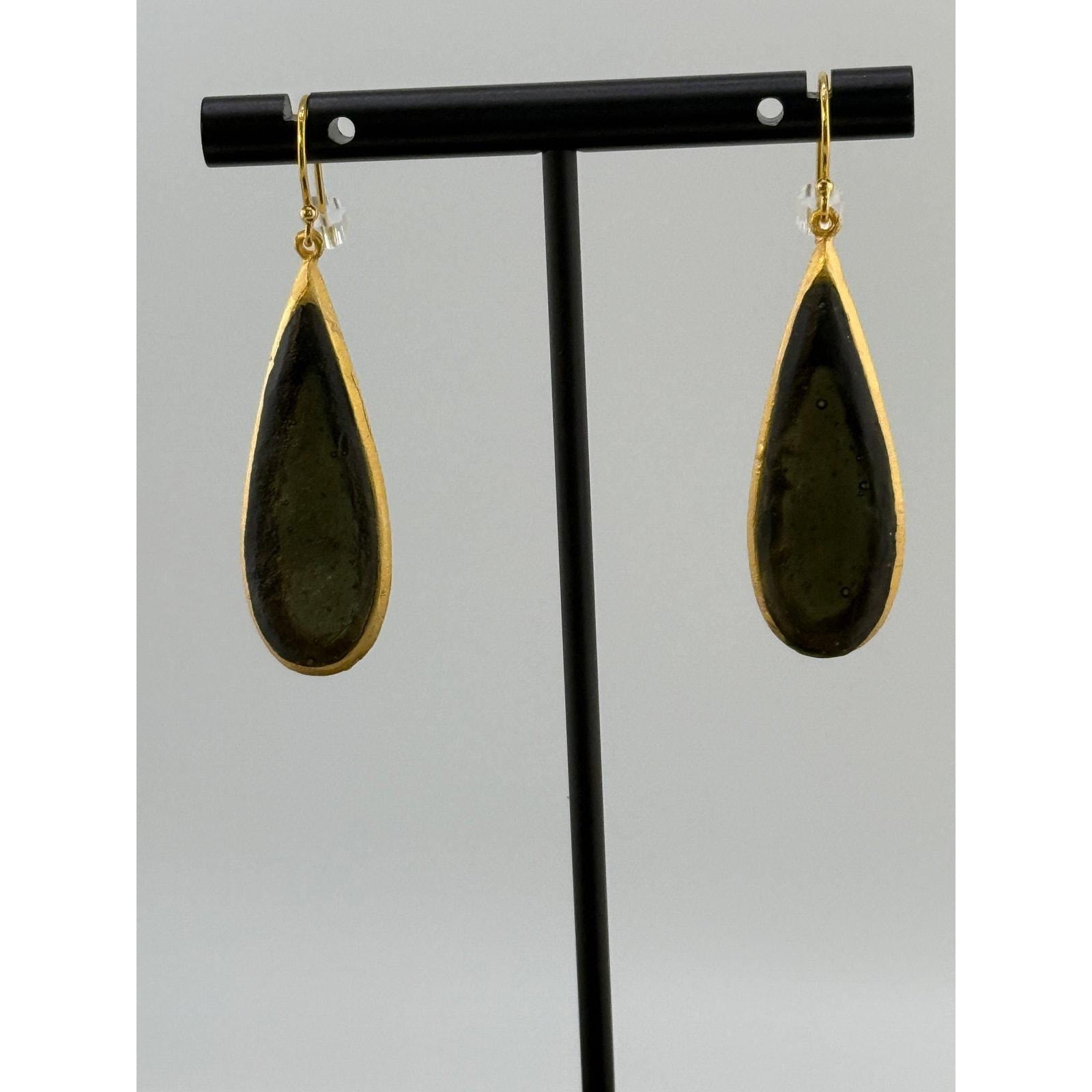 Michael Vincent Michaud 18K Gold Plated Tear Drop Black Earrings