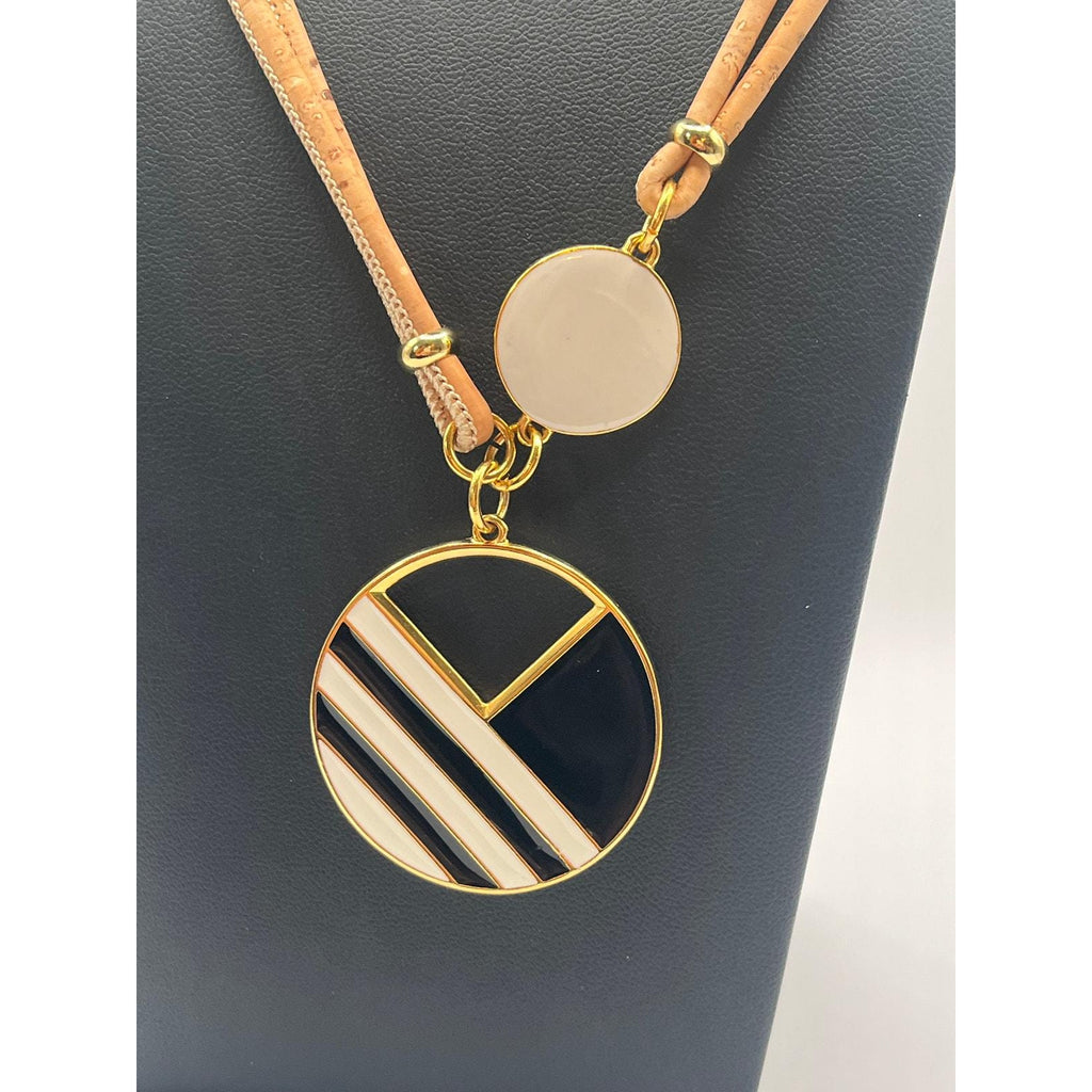 Necklace in Natural Sustainable Portuguese Cork Black/White Pendant