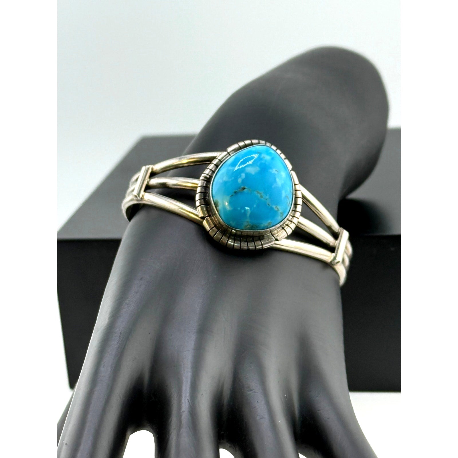 Navajo Sterling Turquoise Bracelet Cuff signed Sensa Eustace