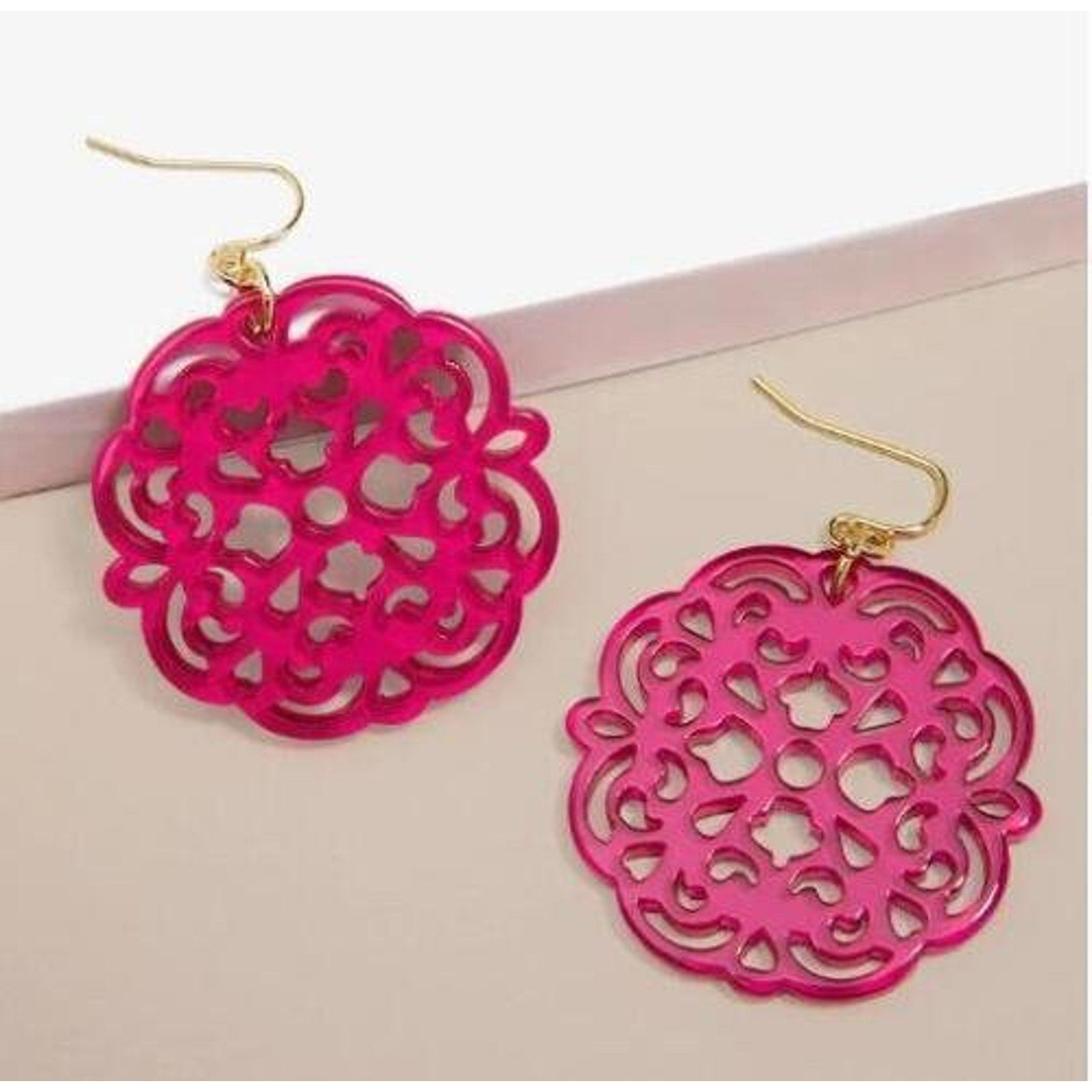 Drop Earrings with resin drop in Allure Cut-out design - Hot Pink