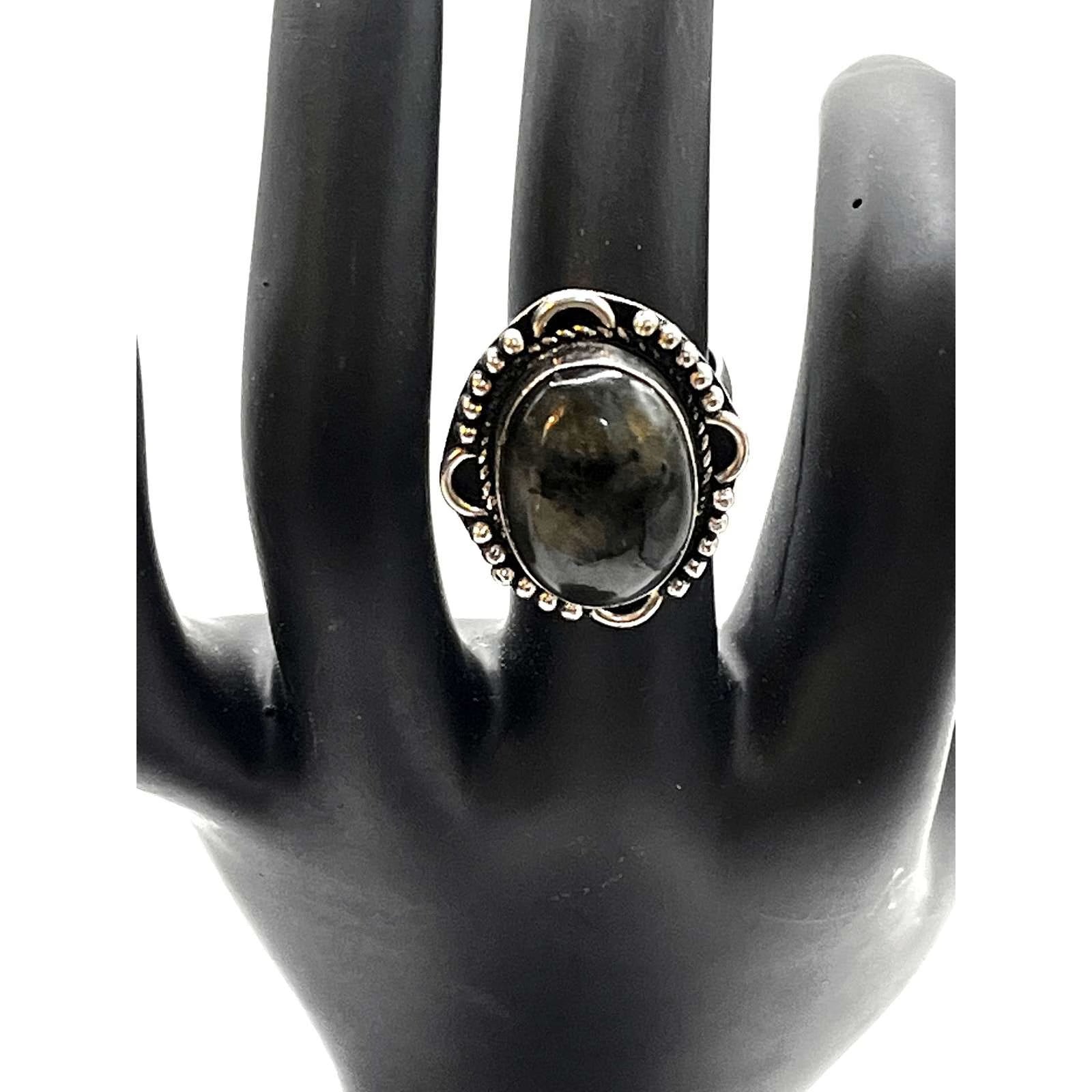 Vintage 925 Sterling Silver Green Labradorite Size 7 Ring