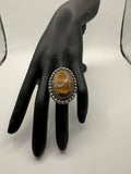 German Silver Tiger Eye Statement Ring, Size 6