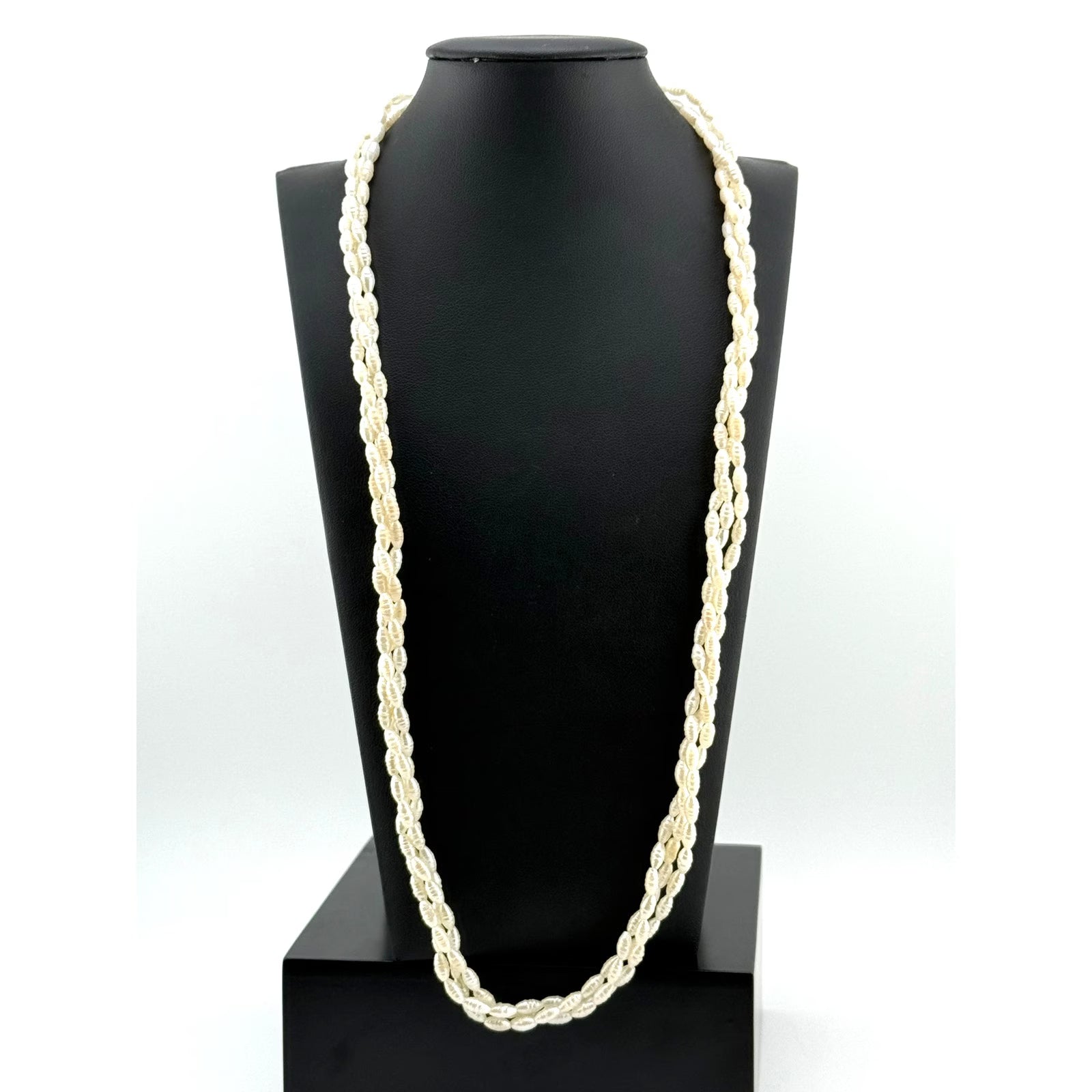 Vintage 925 Sterling Screw Clasp Seed Triple Pearl Necklace