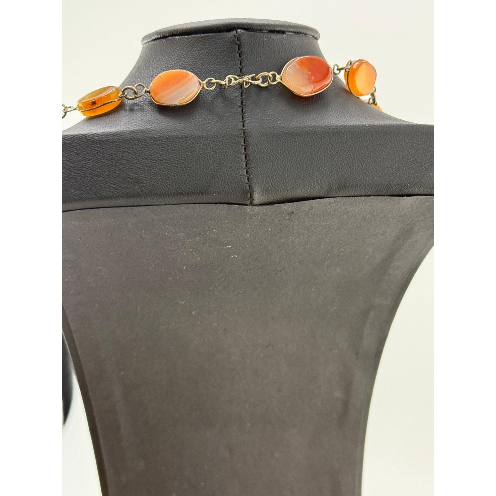 Vintage Brass, Agate Stone Long Necklace