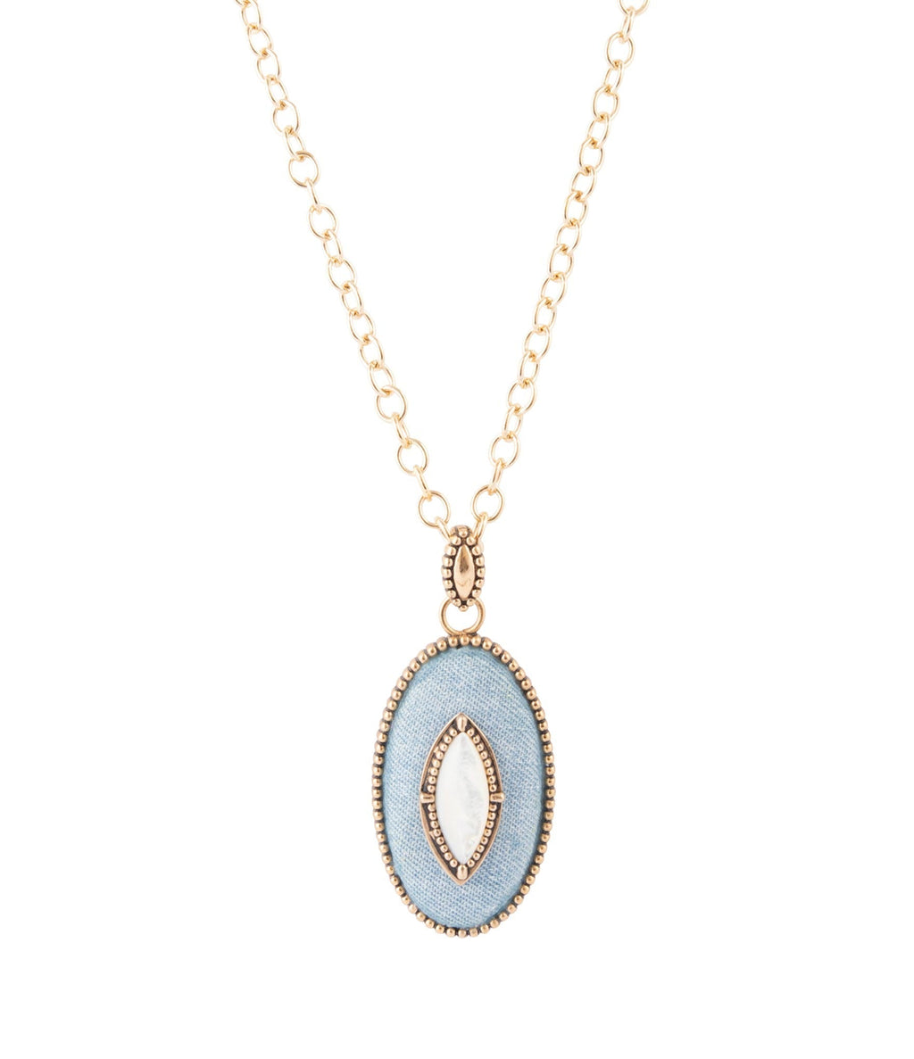 Barse Jewelry Blue Denim Dreams White Mother of Pearl Golden Pendant Necklace - Sarasotabydesign