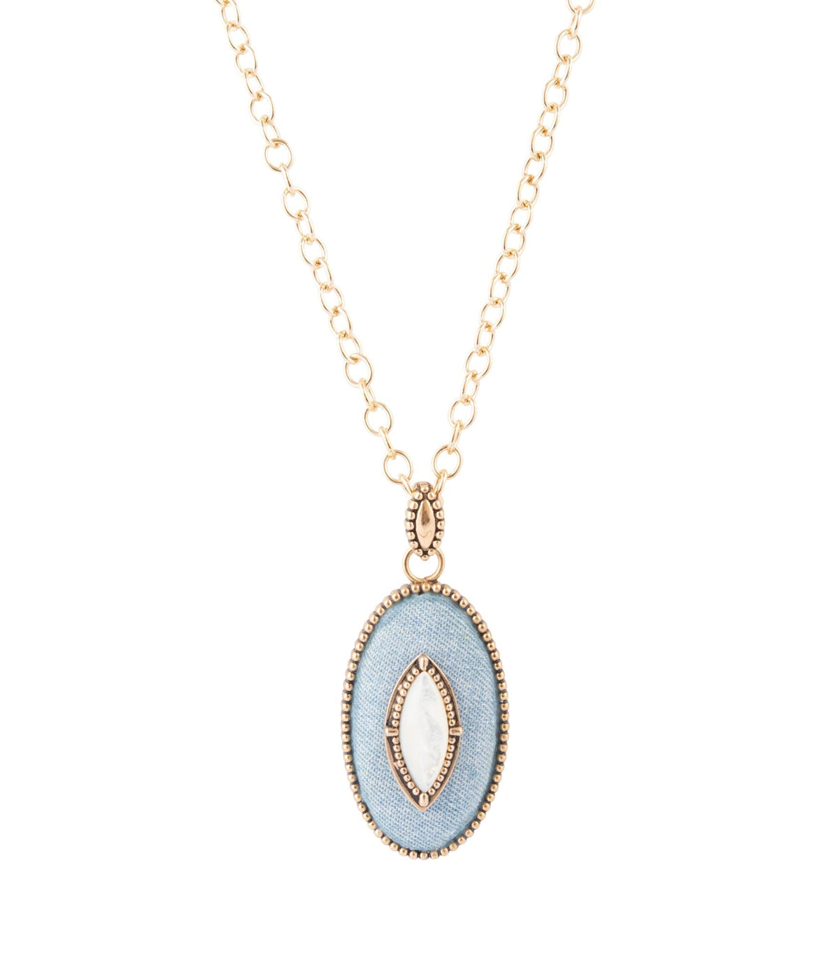 Barse Jewelry Blue Denim Dreams White Mother of Pearl Golden Pendant Necklace - Sarasotabydesign