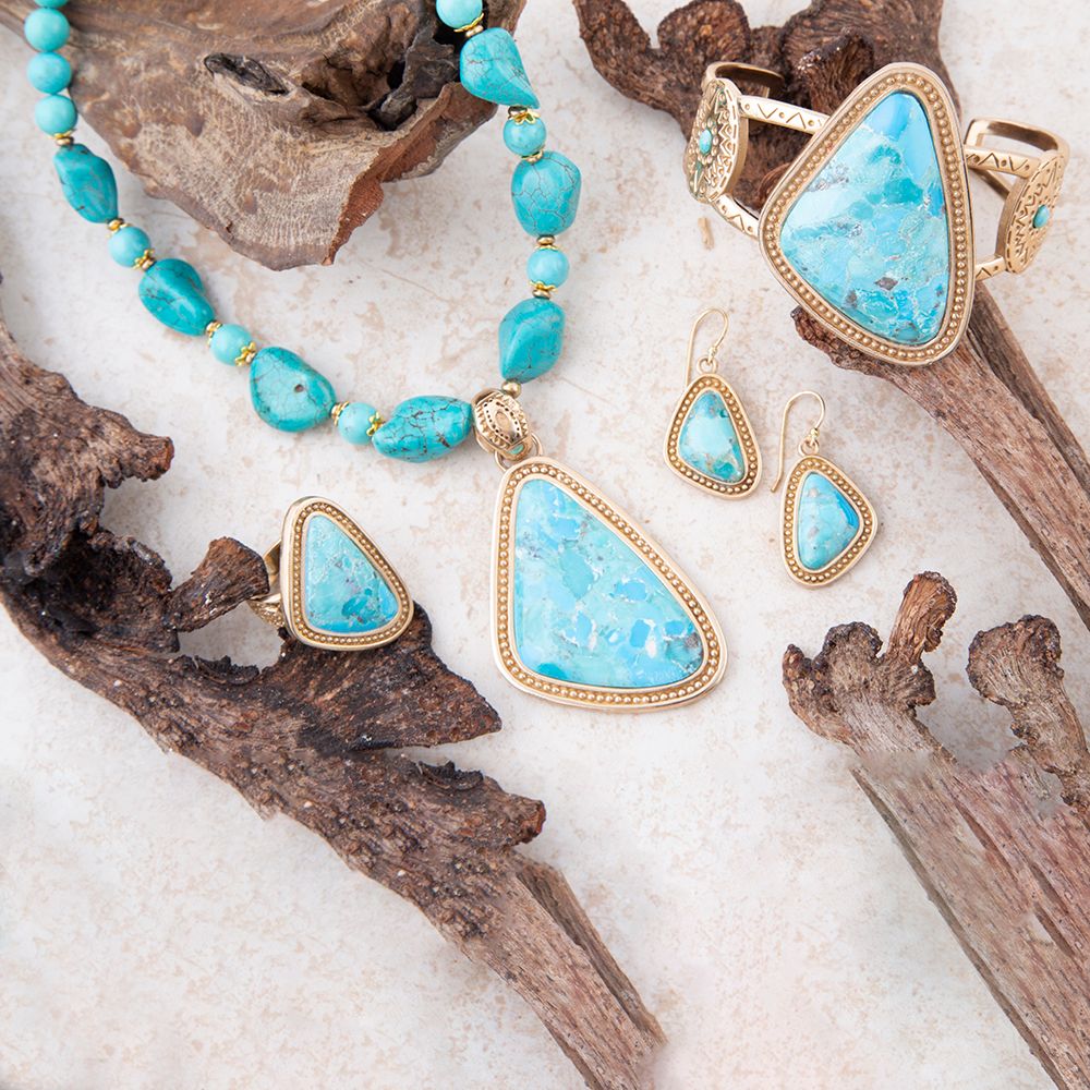 Barse Jewelry Blue Turquoise Triangle Golden Pendant Necklace - Sarasotabydesign