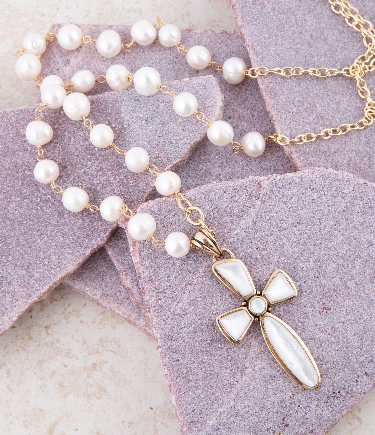 Barse Jewelry Las Cruces White Pearl Cross Pendant Necklace - Sarasotabydesign