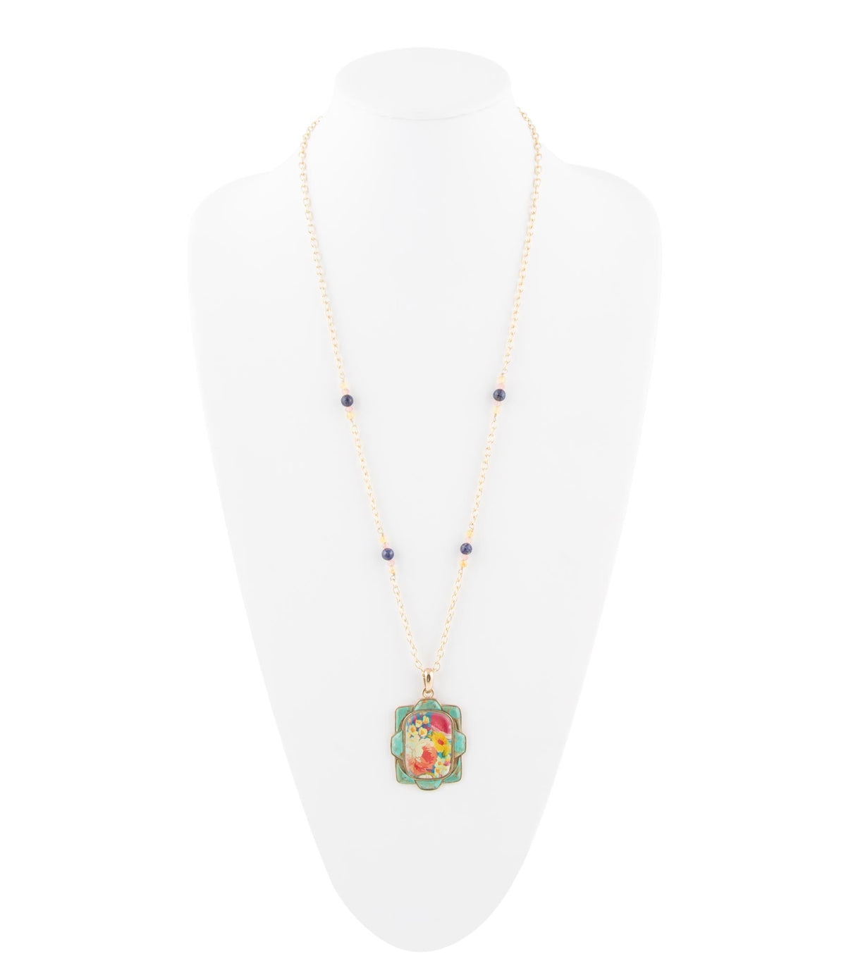 Barse Jewelry Scenic Floral and Blue Turquoise Golden Pendant Necklace - Sarasotabydesign
