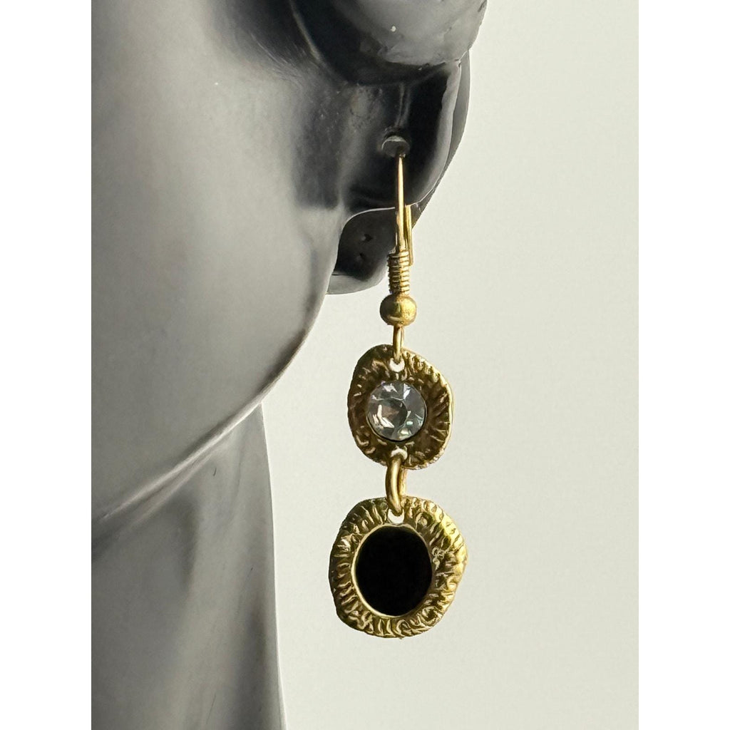 Karine Sultan 24K Gold Plated Black Crystal Dangle Earrings