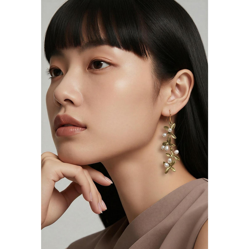 Michael Michaud Flowering Thyme Long Dangle Wire Earrings
