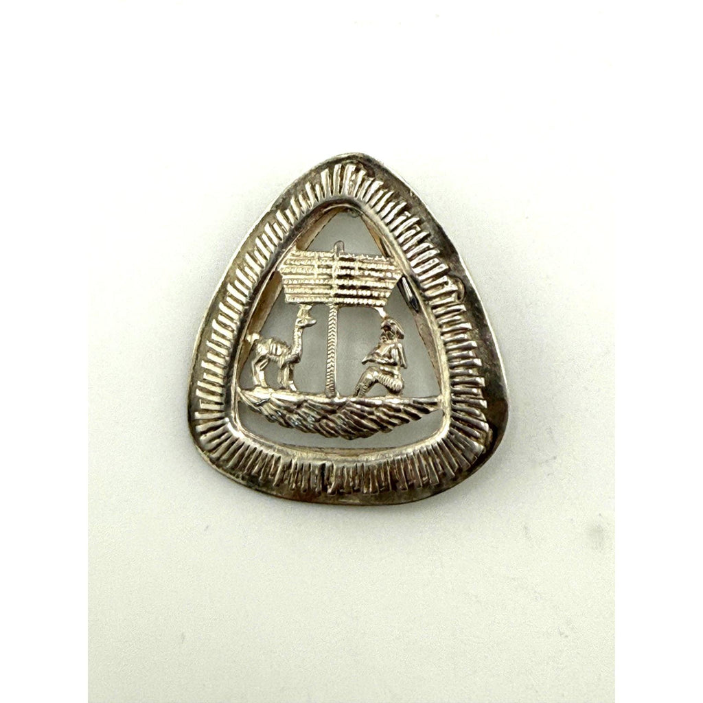 Vintage Sterling Silver Man and Llama Brooch Pendant