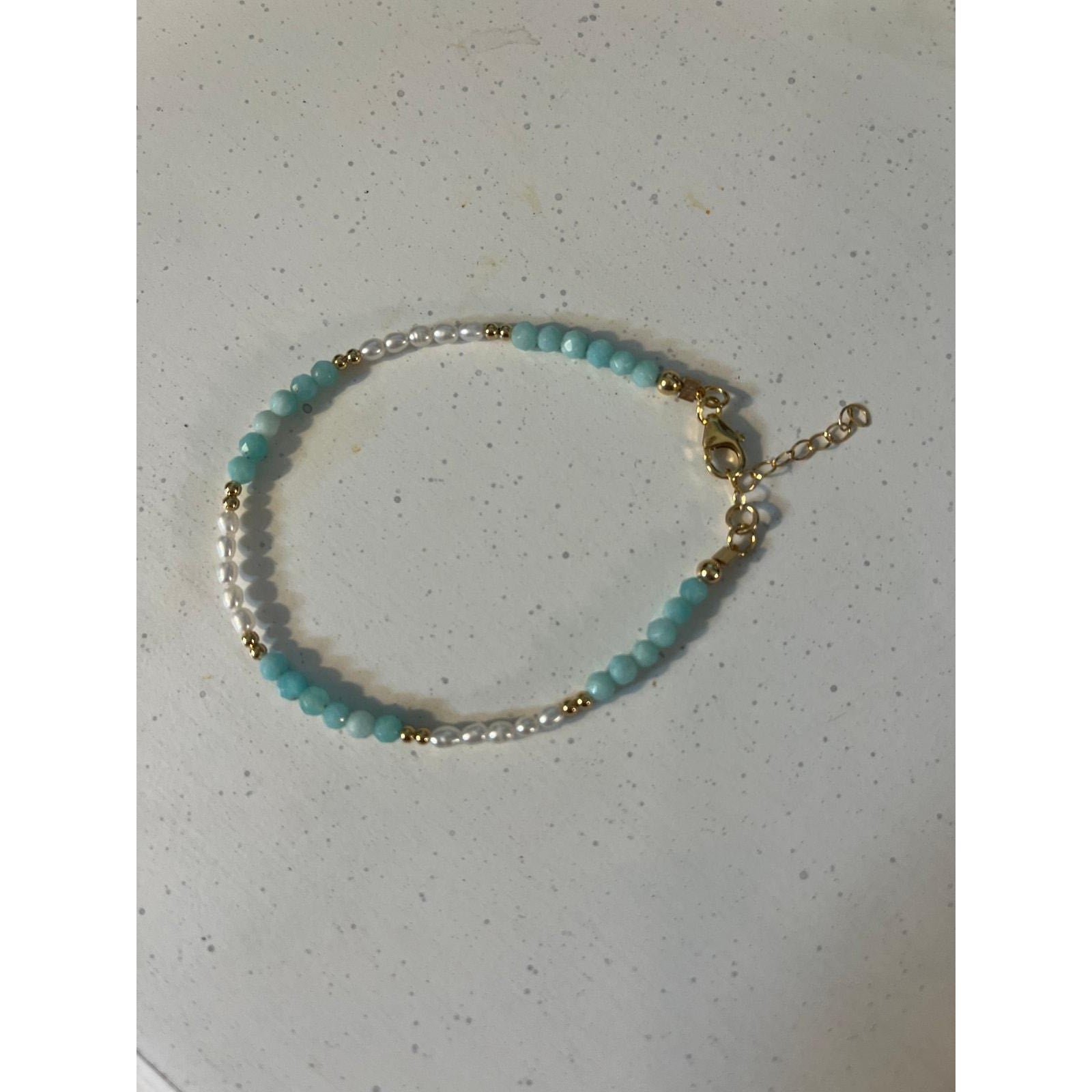 Amazonite Freshwater Pearl Beaded Gold Filled Bracelet