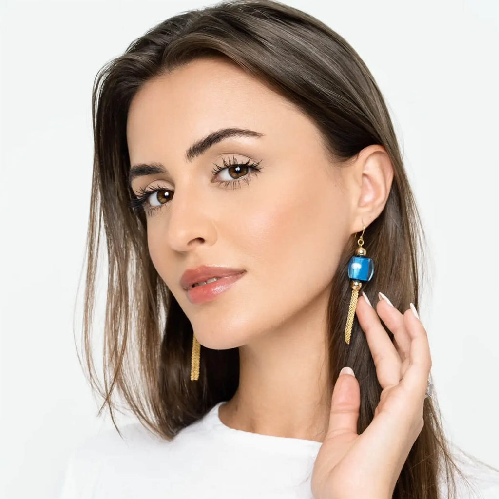 Gold & Honey Tassel Bead Drop Earrings