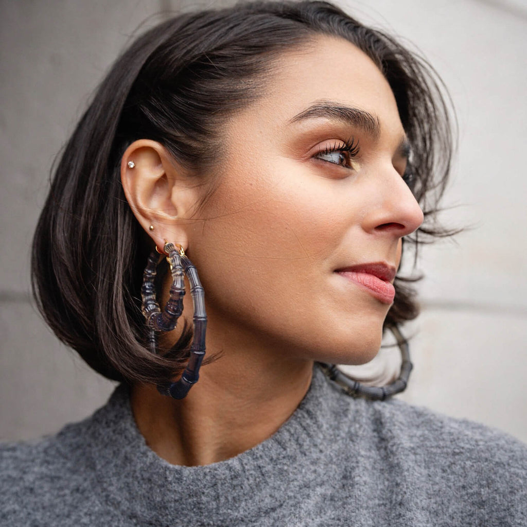 Gold & Honey Blackberry Lucite Bamboo Hoop Earrings