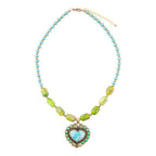 Barse Jewelry Legacy Heart Lime Green and Blue Turquoise Golden Pendant Necklace
