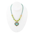 Barse Jewelry Legacy Heart Lime Green and Blue Turquoise Golden Pendant Necklace