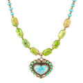 Barse Jewelry Legacy Heart Lime Green and Blue Turquoise Golden Pendant Necklace
