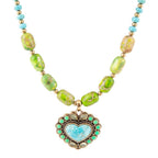 Barse Jewelry Legacy Heart Lime Green and Blue Turquoise Golden Pendant Necklace