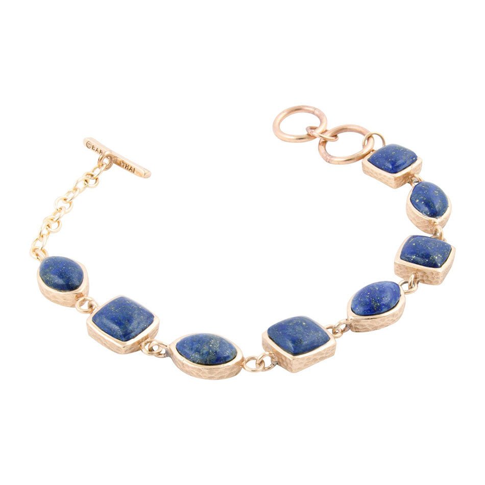 Barse Jewelry Blue Lapis Hammered Link Golden Bracelet