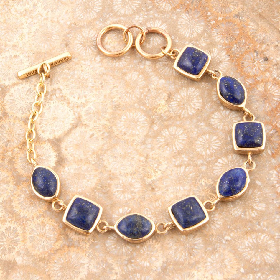 Barse Jewelry Blue Lapis Hammered Link Golden Bracelet