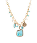 Barse Jewelry Blue Turquoise and White Pearl Multi Pendant Golden Necklace