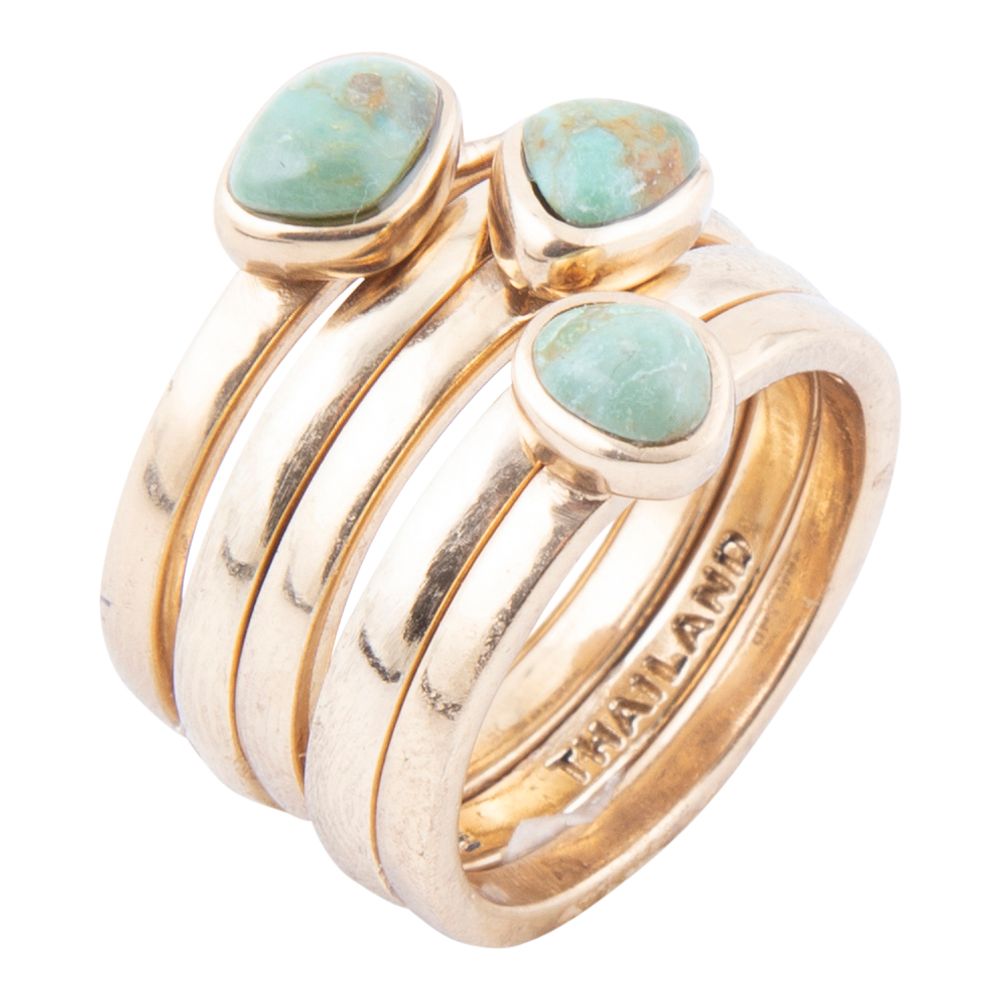 Barse Jewelry Blue Turquoise Golden Stacking Ring Set