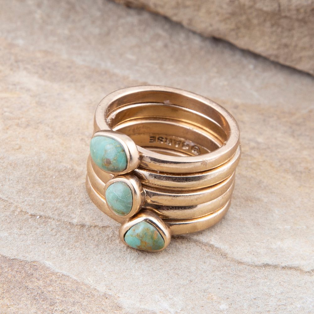 Barse Jewelry Blue Turquoise Golden Stacking Ring Set
