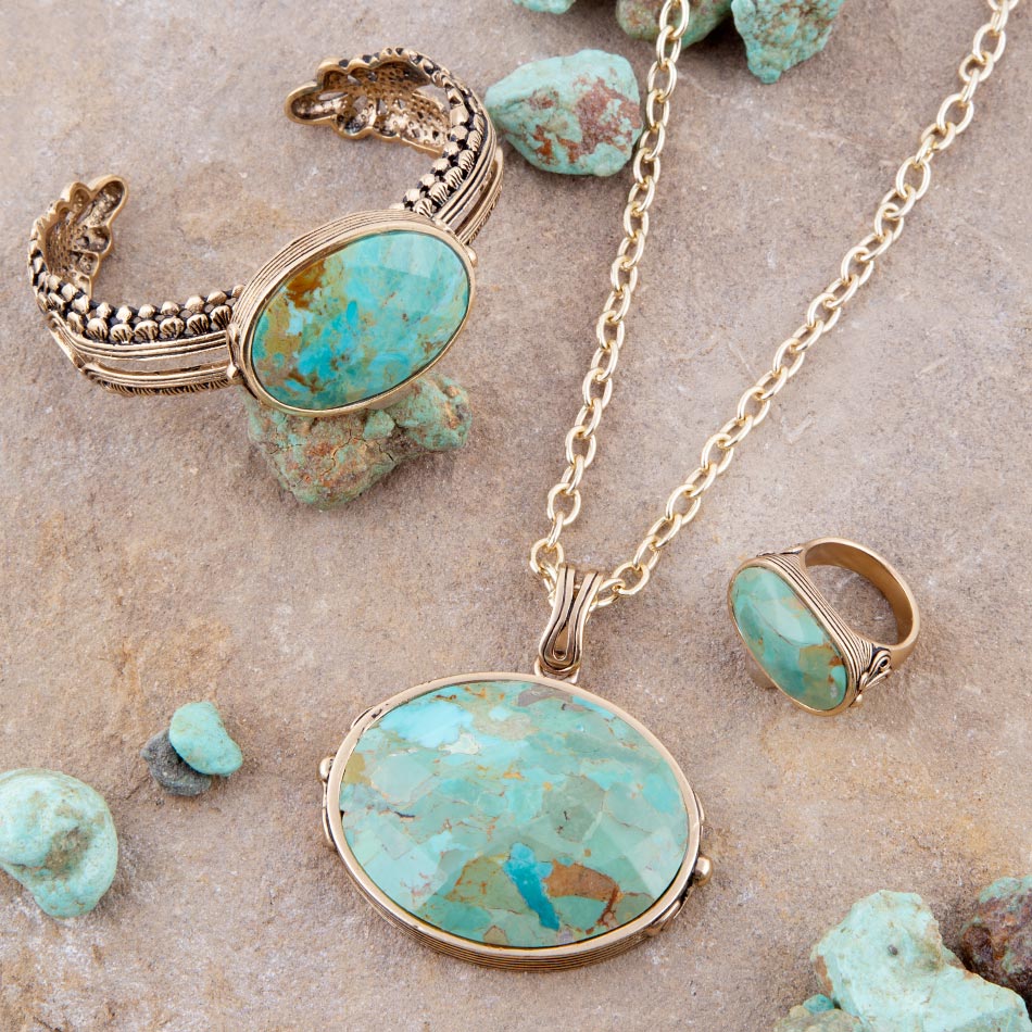 Barse Jewelry Blue Turquoise Long Golden Chain Necklace