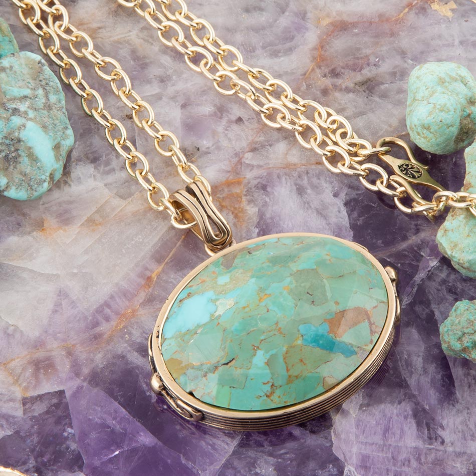 Barse Jewelry Blue Turquoise Long Golden Chain Necklace