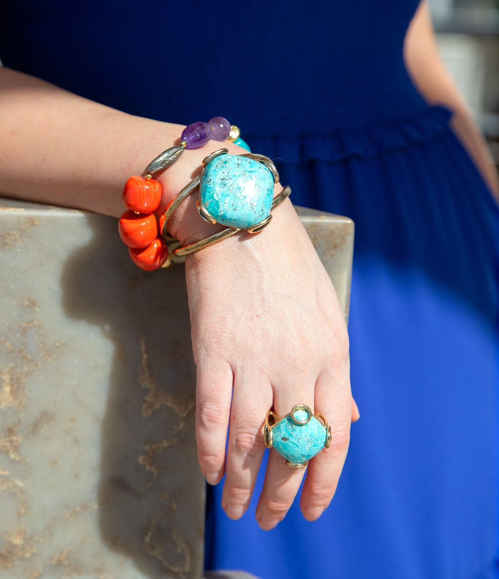 Barse Jewelry Blue Turquoise Rhombus Statement Cuff Bracelet