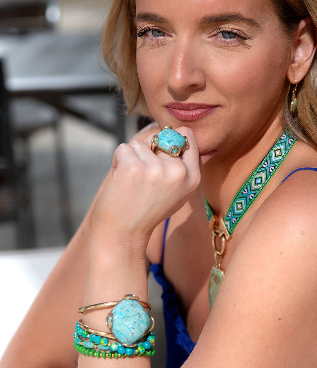 Barse Jewelry Blue Turquoise Rhombus Statement Cuff Bracelet