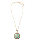 Barse Jewelry Blue Turquoise Square Golden Pendant Necklace