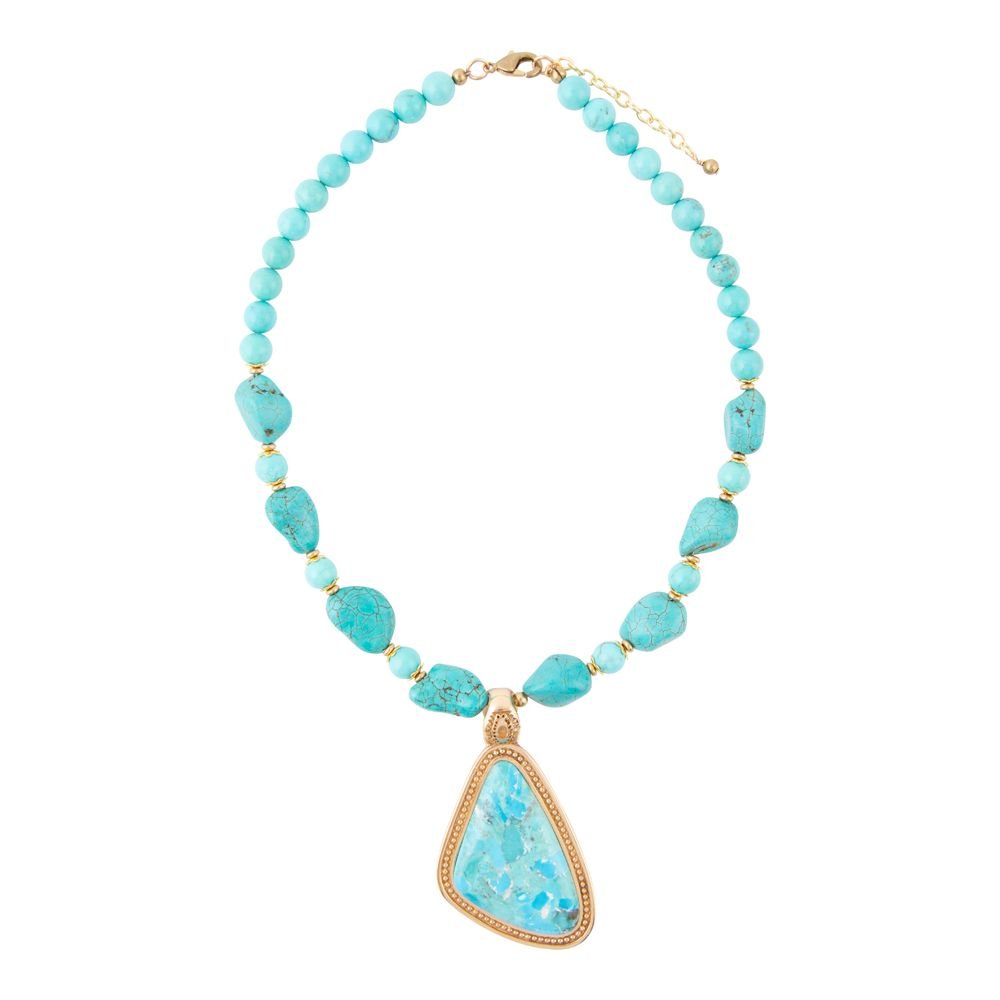Barse Jewelry Blue Turquoise Triangle Golden Pendant Necklace