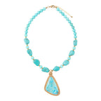 Barse Jewelry Blue Turquoise Triangle Golden Pendant Necklace
