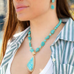 Barse Jewelry Blue Turquoise Triangle Golden Pendant Necklace