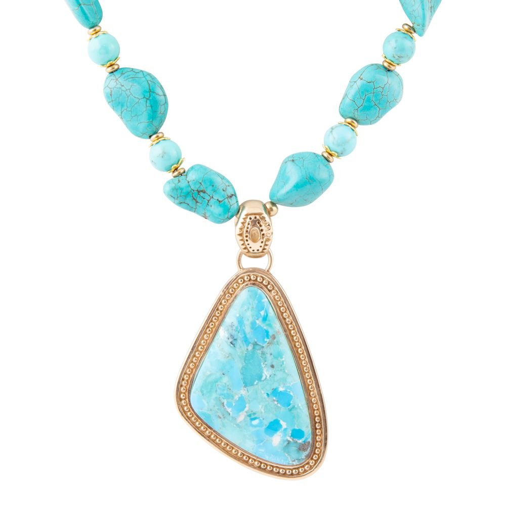 Barse Jewelry Blue Turquoise Triangle Golden Pendant Necklace