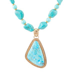 Barse Jewelry Blue Turquoise Triangle Golden Pendant Necklace