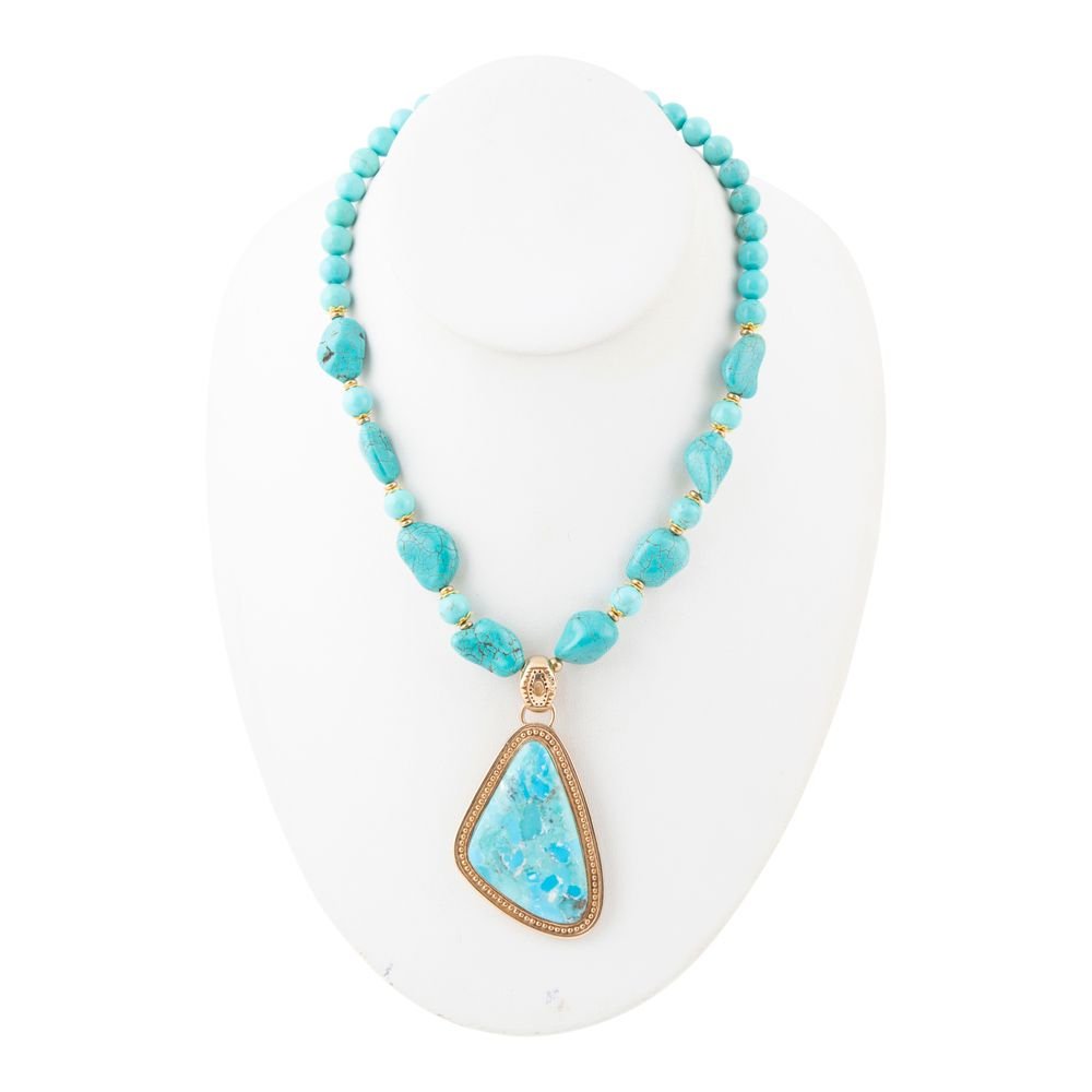 Barse Jewelry Blue Turquoise Triangle Golden Pendant Necklace