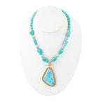 Barse Jewelry Blue Turquoise Triangle Golden Pendant Necklace