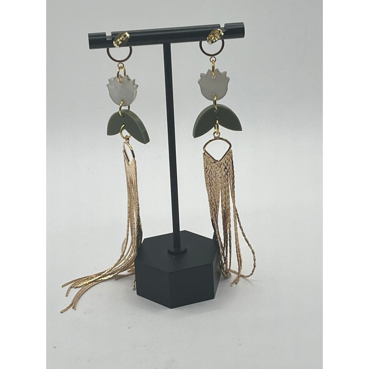 Botanical-Inspired Lightweight Statement Earrings Gold Fringe - Sarasotabydesign